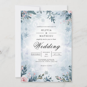 Frosty Branch Floral Winter Wedding Invitation