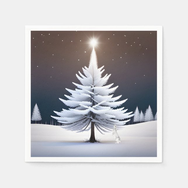 Frosty Christmas Tree With Winter Bunny Napkin (Front)