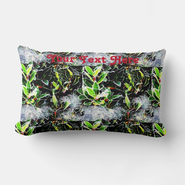 frosty cobwebs on holly berries seasonal design lumbar cushion (Front)