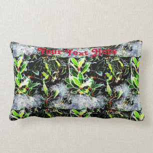 frosty cobwebs on holly berries seasonal design lumbar cushion