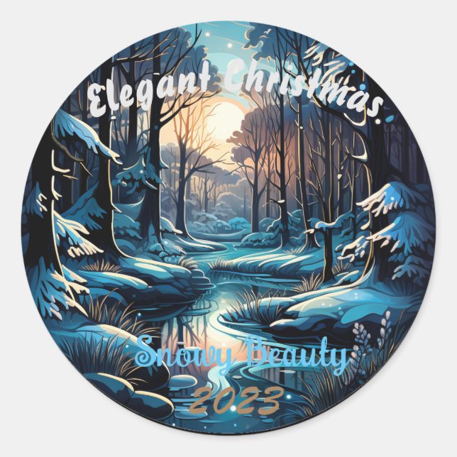 Frosty Dark Forest Round Sticker (Front)