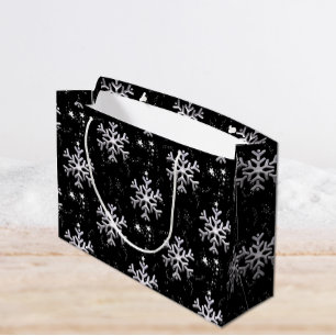 Frosty Elegance Snowflake Splendour Black Christma Large Gift Bag