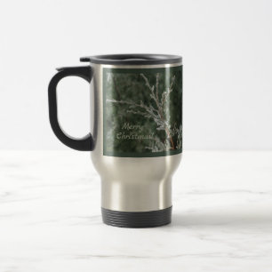 Frosty Evergreen Branch Merry Christmas  Travel Mug