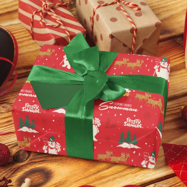 Frosty - Everyone's Favourite Snowman Pattern Wrapping Paper Sheet (Wrapping paper on gift)