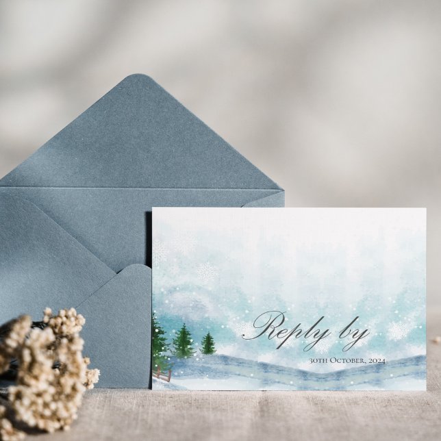 Frosty Fairytale Snowy Snowflakes Winter Wedding RSVP Card (Frosty Fairytale Snowy Snowflakes Winter Wedding RSVP Card)