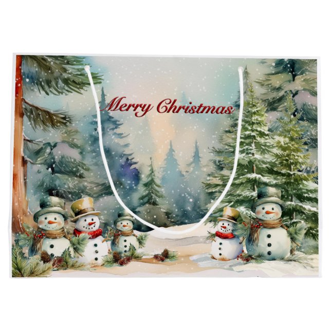 Frosty Forest Memories: Snowman & Pine Trees Large Large Gift Bag (Back)