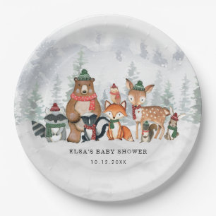 Frosty Forest Winter Woodland Baby Animals Holiday Paper Plate