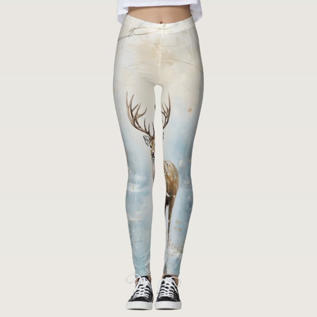 Frosty Forest Woodland Deer Leggings (Front)