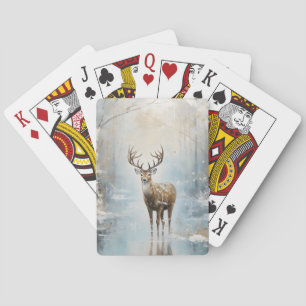 Frosty Forest Woodland Deer Playing Cards