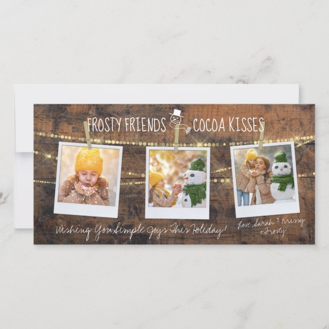Frosty Friends & Cocoa Kisses Snowman 3-Photo Card (Front)
