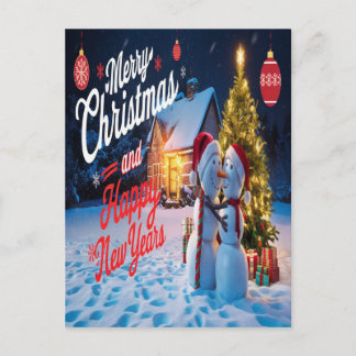 Frosty Friends: Snowman and Christmas Tree Dance Postcard