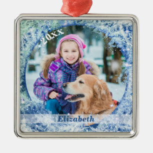Frosty Frozen Photo Frame Personalised Metal Tree Decoration