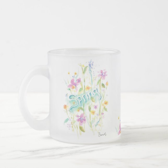 Frosty Glass Flower Tea Coffee Mug (Left)