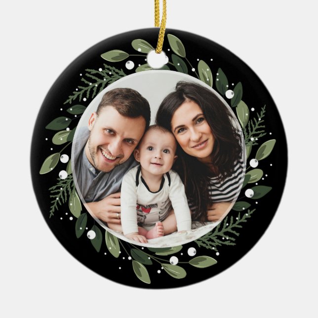 Frosty Green Wreath Ceramic Tree Decoration (Front)