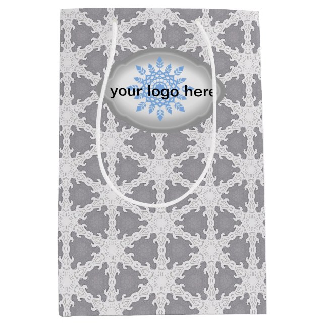 Frosty Grey White Grid Medium Gift Bag (Front)