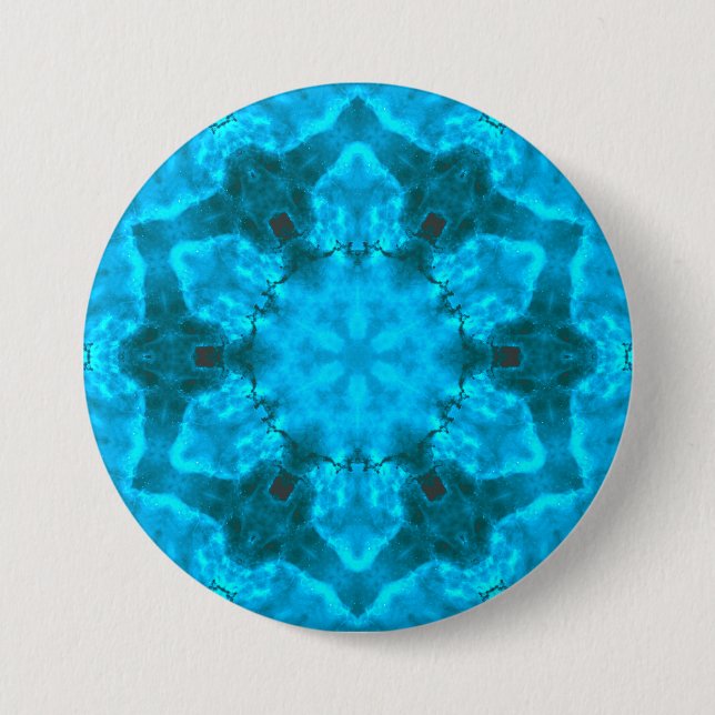 Frosty Ice Blue Snowflake Kaleidoscope Pattern 7.5 Cm Round Badge (Front)