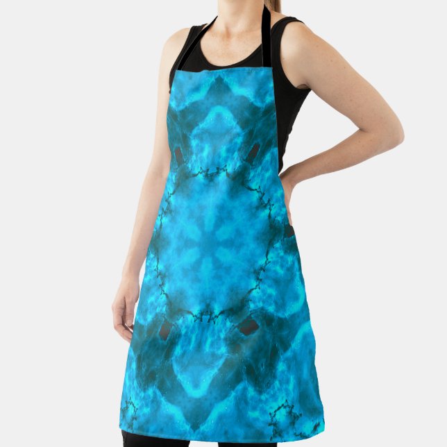 Frosty Ice Blue Snowflake Kaleidoscope Pattern Apron (Insitu)