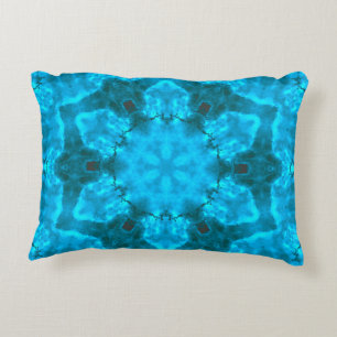 Frosty Ice Blue Snowflake Kaleidoscope Pattern Decorative Cushion