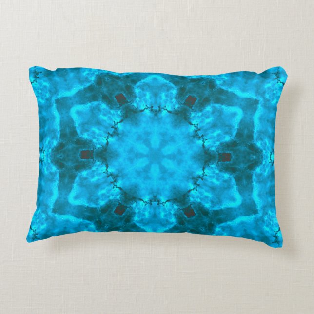 Frosty Ice Blue Snowflake Kaleidoscope Pattern Decorative Cushion (Back)