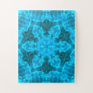 Frosty Ice Blue Snowflake Kaleidoscope Pattern Jigsaw Puzzle