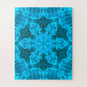 Frosty Ice Blue Snowflake Kaleidoscope Pattern Jigsaw Puzzle