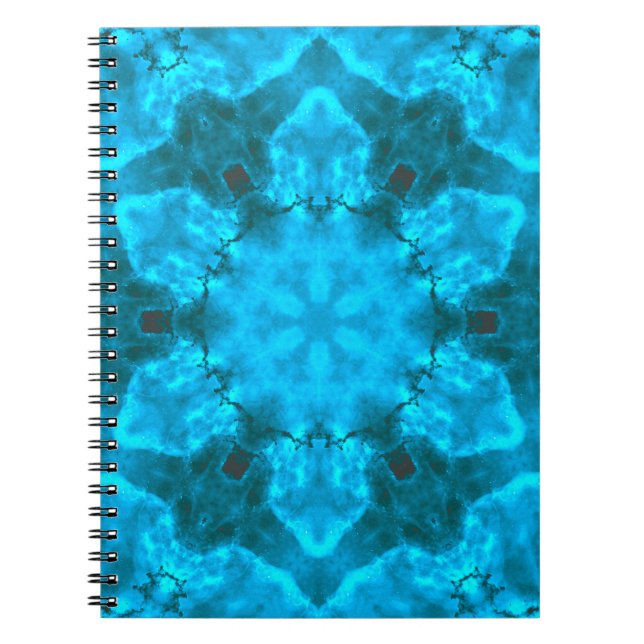 Frosty Ice Blue Snowflake Kaleidoscope Pattern Notebook (Front)