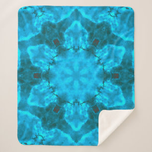 Frosty Ice Blue Snowflake Kaleidoscope Pattern Sherpa Blanket