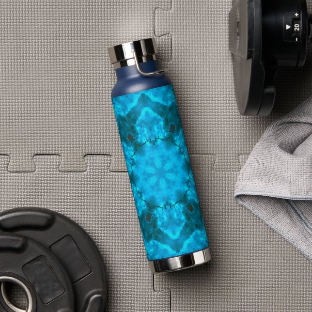 Frosty Ice Blue Snowflake Kaleidoscope Pattern Water Bottle (Gym)
