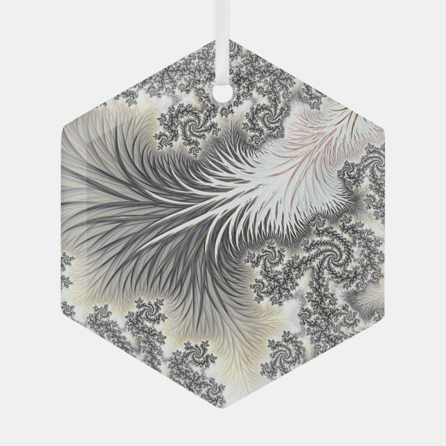 Frosty Ice Crystals Frozen Look Fractal Fine Art Glass Tree Decoration (Front)