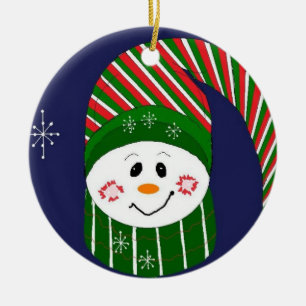 Frosty in Striped Hat and Scarf Ceramic Tree Decoration