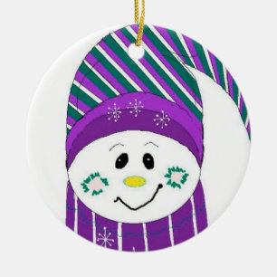Frosty in Striped Hat and Scarf Ceramic Tree Decoration