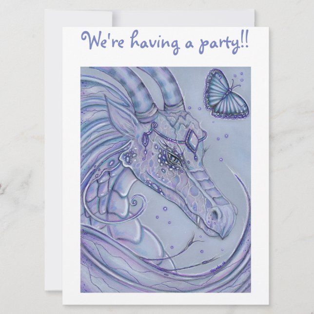 Frosty lavender dragon party invitations for kids (Front)