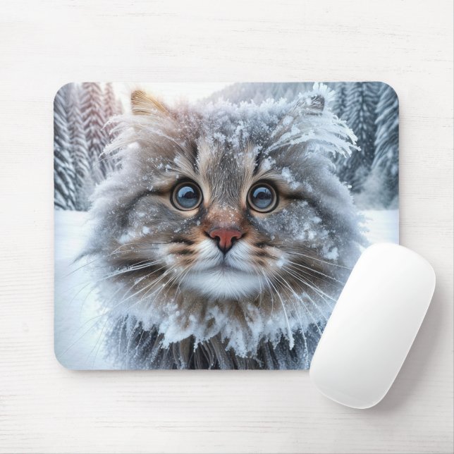 Frosty Maine Coon Cat Mouse Mat (With Mouse)