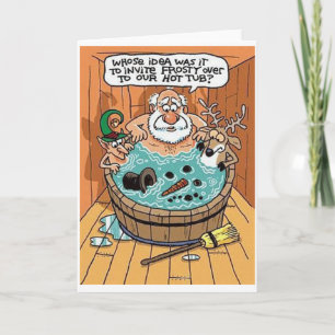 Frosty Melting in Hot Tub Holiday Card