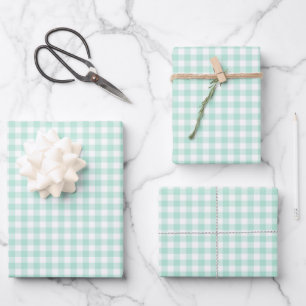 Frosty Mint Green Gingham Check Pattern Wrapping Paper Sheet