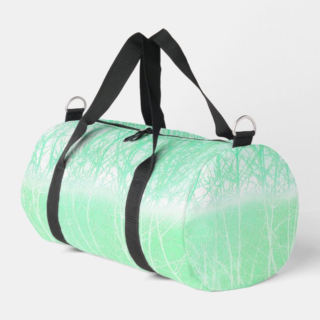 Frosty Misty Branches Mint Green Duffle Bag (Left Corner)