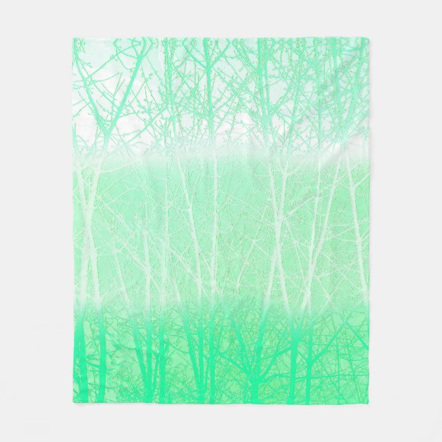 Frosty Misty Branches Mint Green Fleece Blanket (Front)
