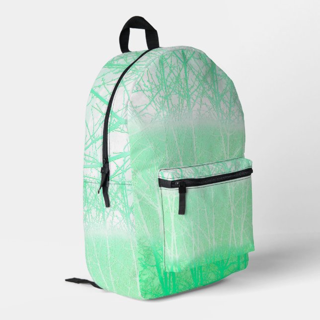 Frosty Misty Branches Mint Green Printed Backpack (Back Corner Left)