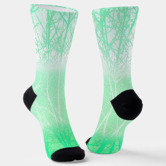 Frosty Misty Branches Mint Green Socks (Angled)