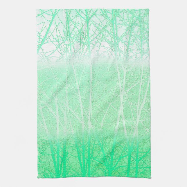 Frosty Misty Branches Mint Green Tea Towel (Vertical)