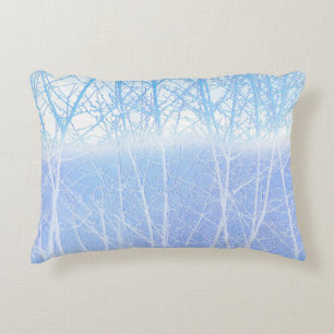 Frosty MIsty Trees Baby Blue Decorative Cushion