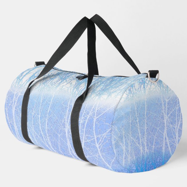 Frosty MIsty Trees Baby Blue Duffle Bag (Left Corner)