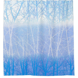 Frosty MIsty Trees Baby Blue Shower Curtain