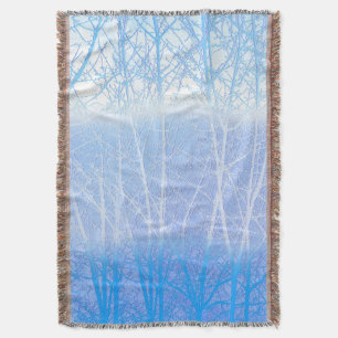 Frosty MIsty Trees Baby Blue Throw Blanket