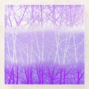 Frosty Misty Trees in Lilac Lavender Glass Coaster