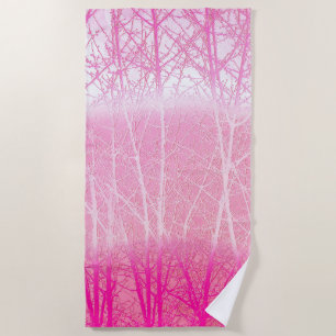 Frosty Misty Trees in Peach and Pink Beach Towel