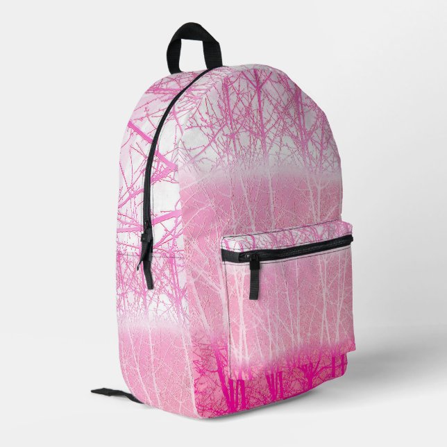 Frosty Misty Trees in Peach and Pink Printed Backpack (Back Corner Left)