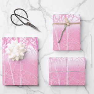 Frosty Misty Trees in Peach and Pink Wrapping Paper Sheet