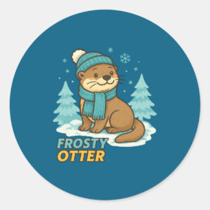 Frosty Otter Winter Charm Art Long Sleeve  Classic Round Sticker