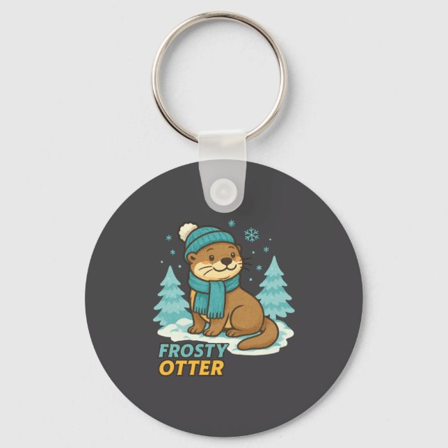 Frosty Otter Winter Charm Art Long Sleeve  Key Ring (Front)